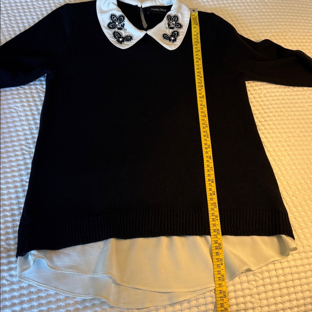Ivanka Trump Black Top with White Embroidered Collar - Picture 7 of 11